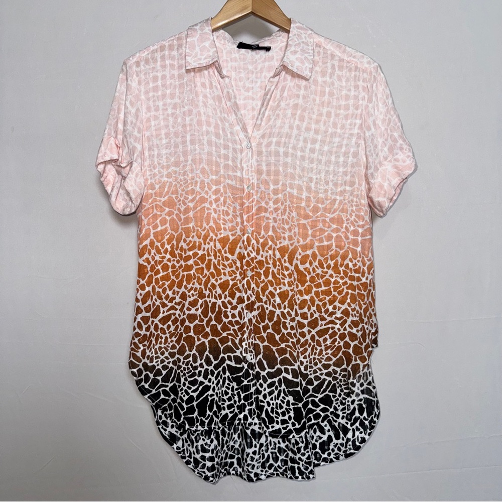 Jane+Delancey Ombre Animal Print Short Sleeve Button-Up Blouse M Flowy